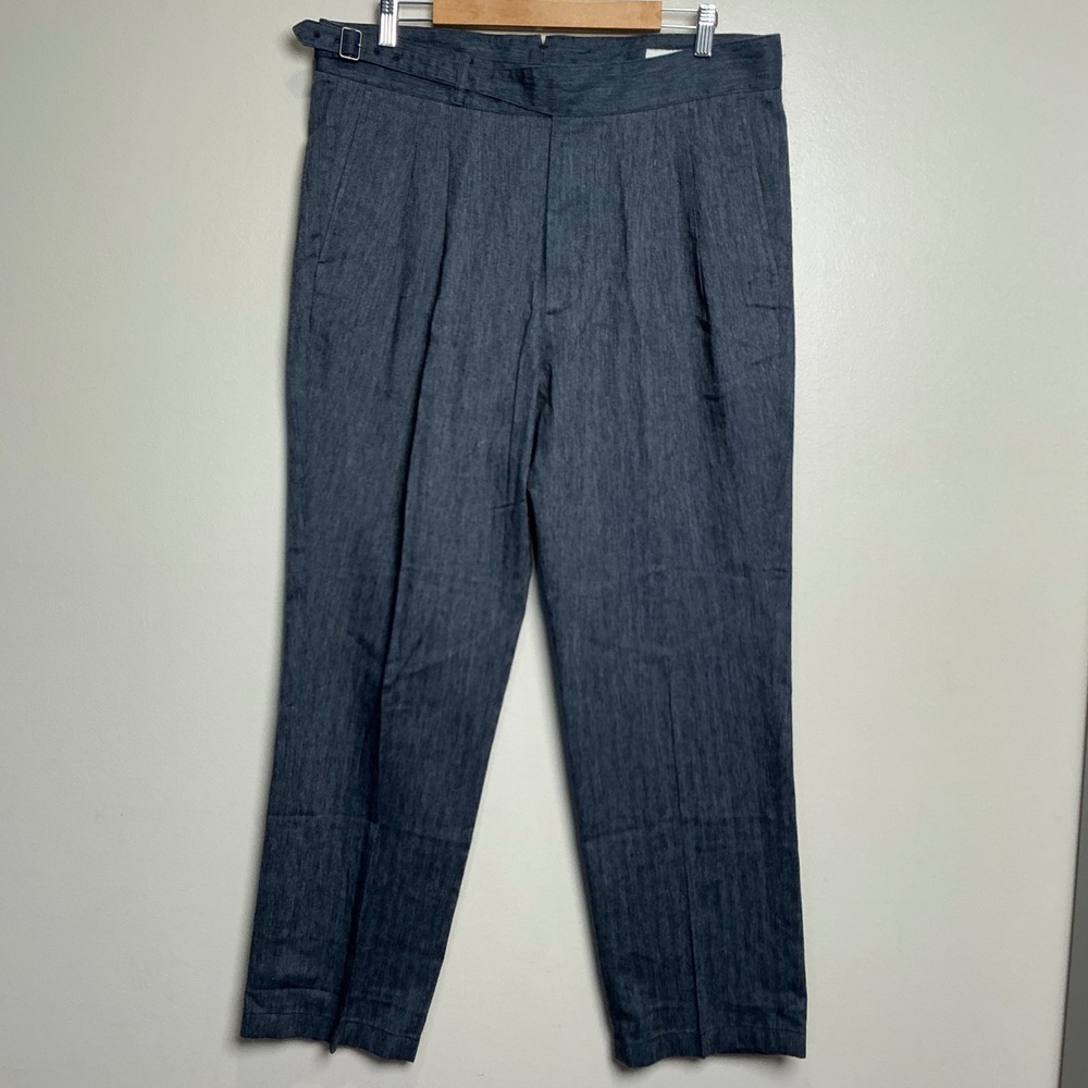 Bonobos Profilo Italia Linen Blend Trousers 36x30 Blue Herringbone Pants EUC